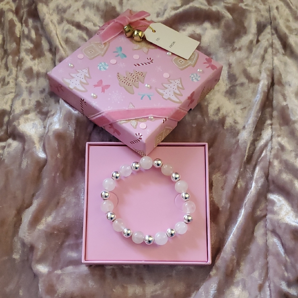 ROSE QUARTZ Silver Bead Handmade Healing Stretch Bracelet Christmas Gift In Box